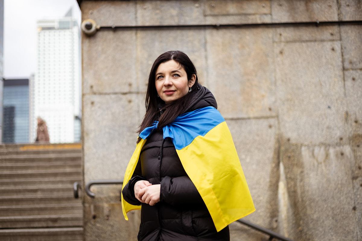 Natalia Panczenko z flagą "Ukrainy"